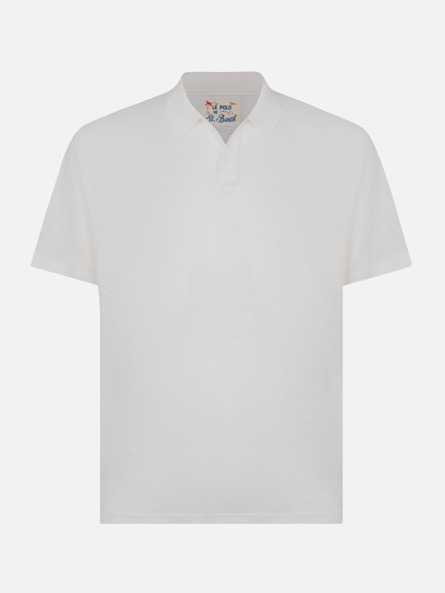 White linen buttonless polo shirt Fraser