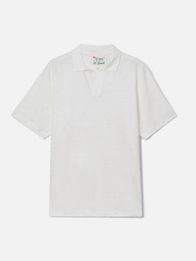 White Fraser polo in pure linen solid color