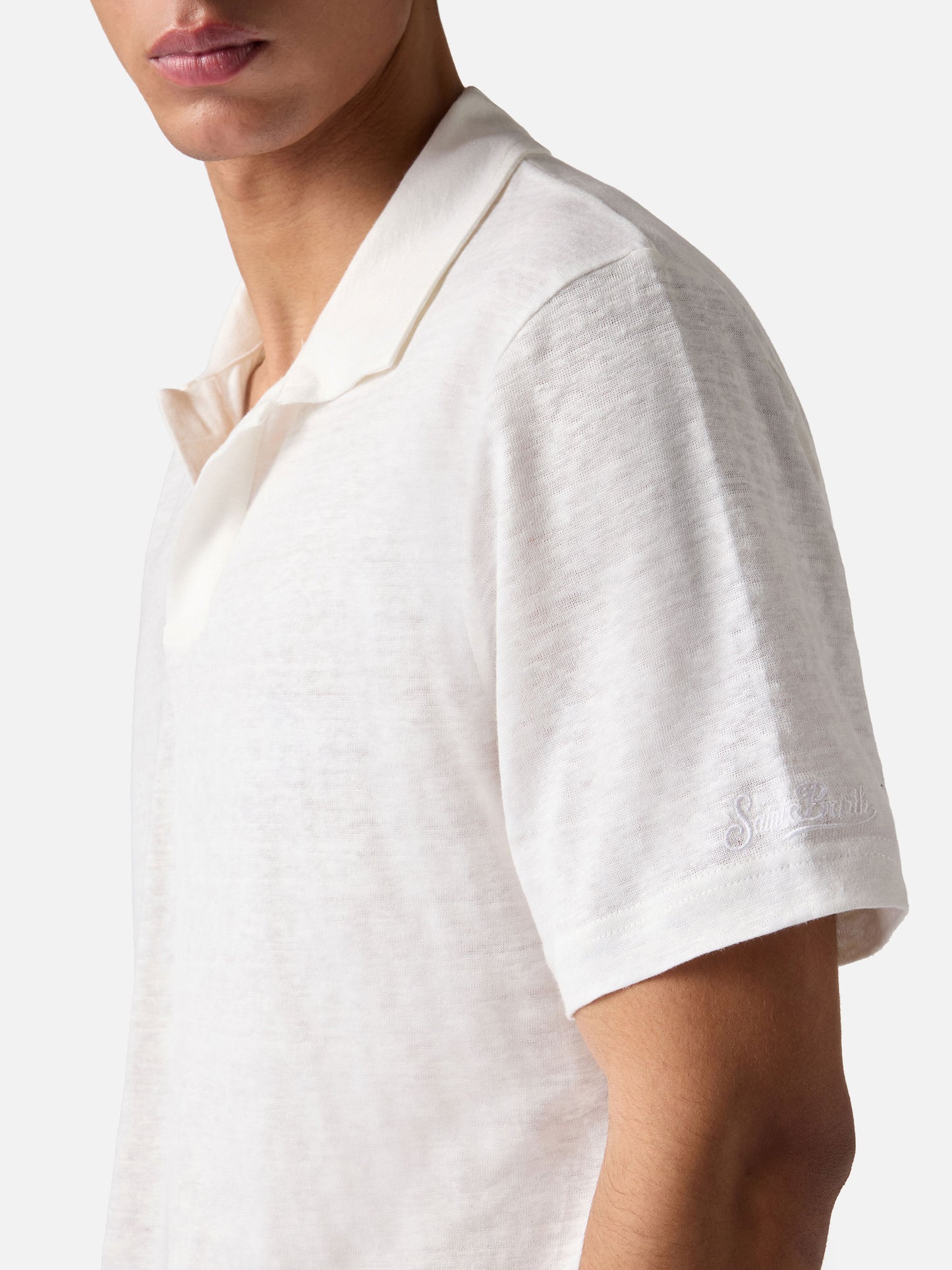 White Fraser polo in pure linen solid color