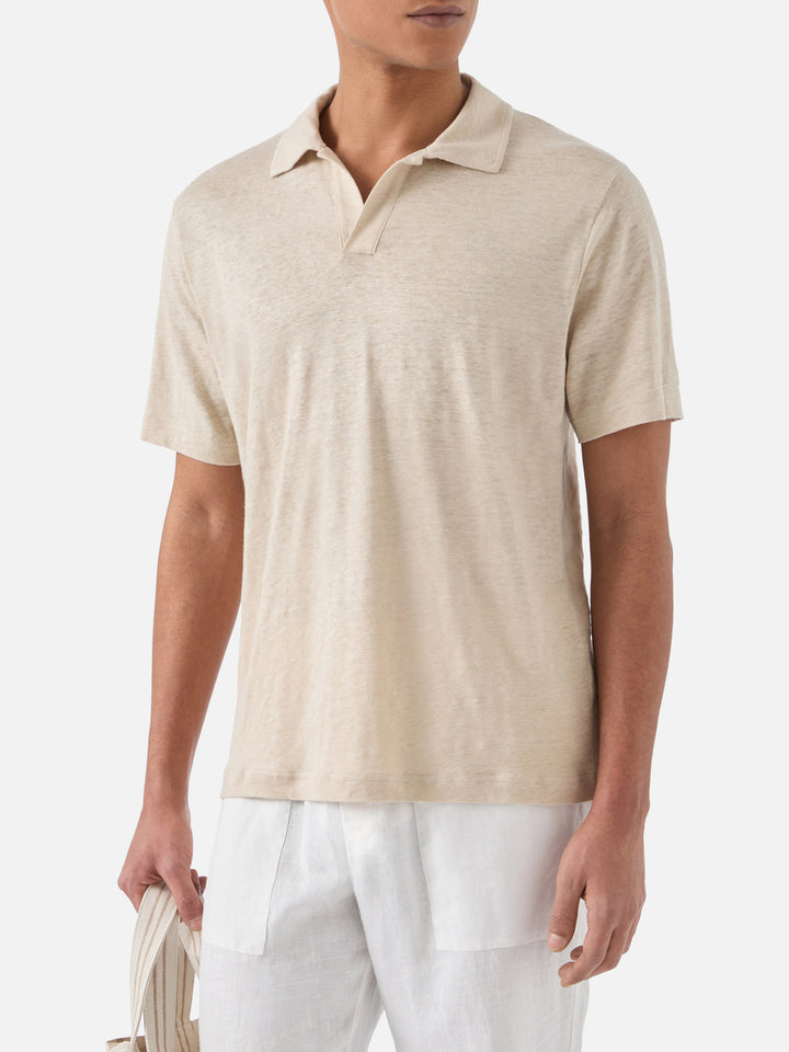 Polo Fraser in puro lino beige tinta unita