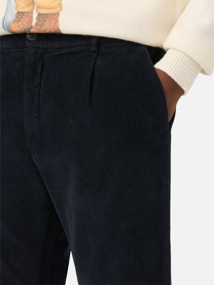 Pantaloni Fuji blu navy in velluto a costine