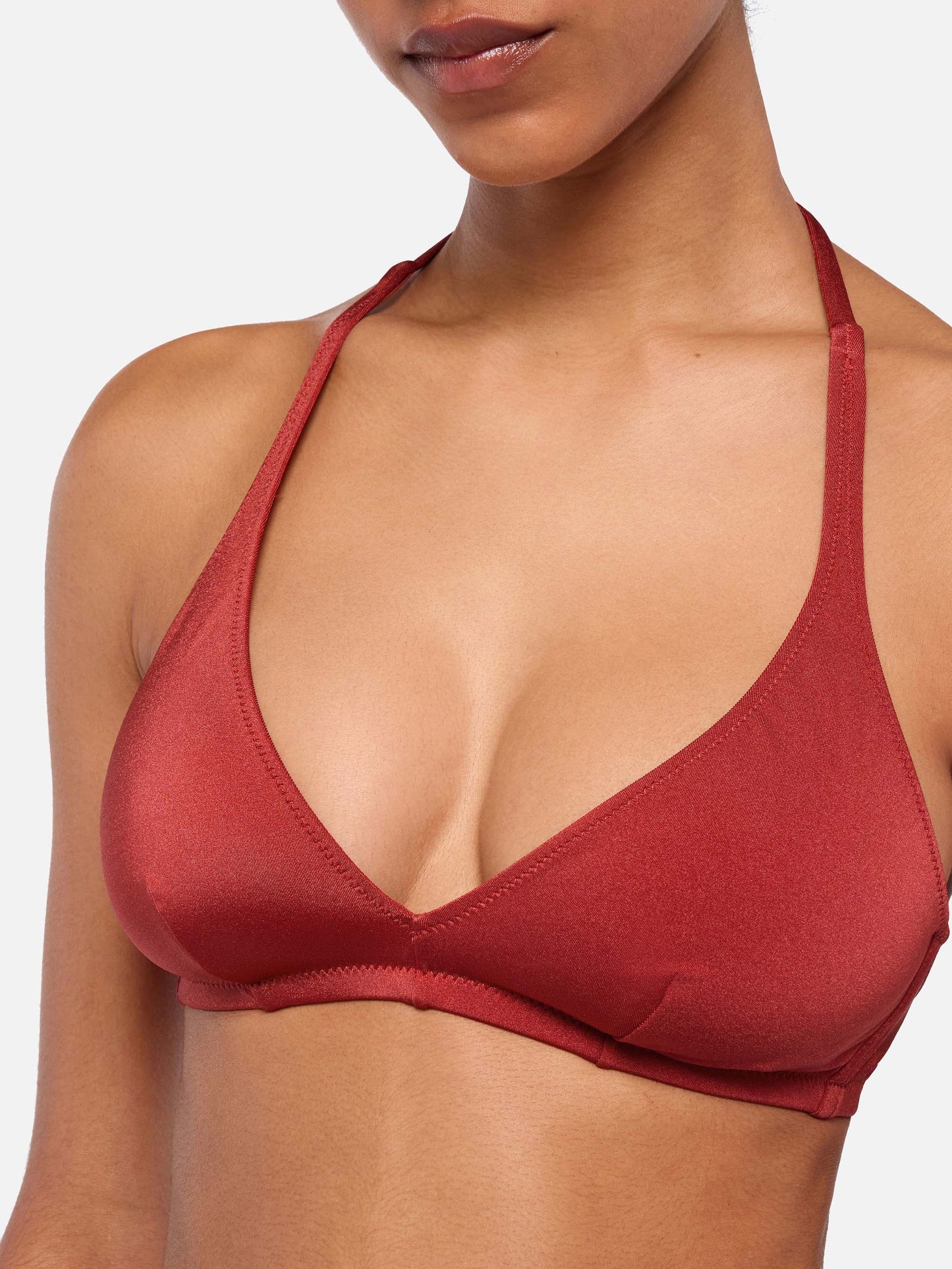 Gaia Yali classic triangle bralette bikini in shimmer brick color