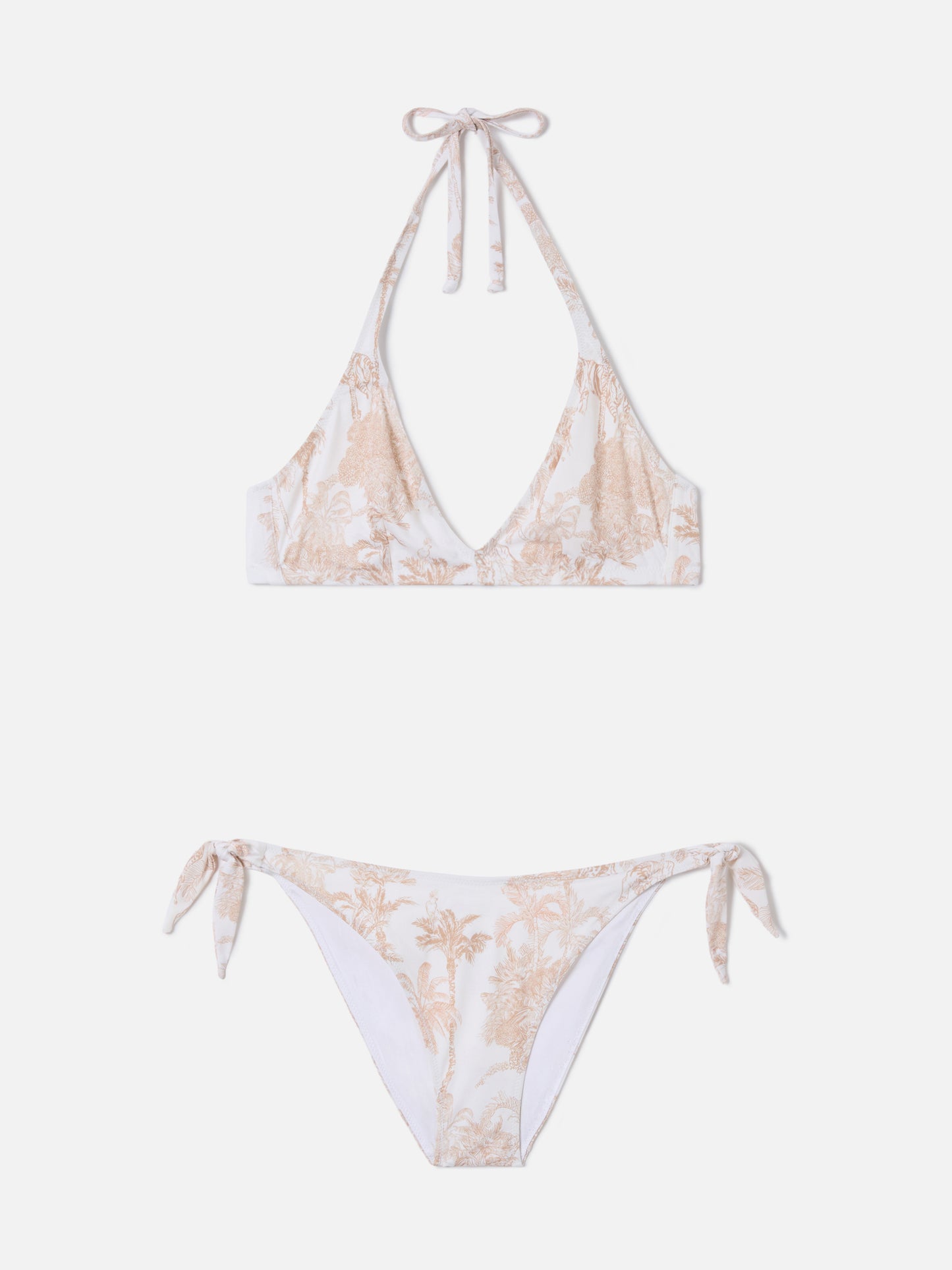 Gaia Yali white and beige toile de jouy bikini