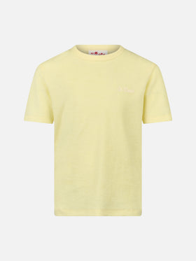 T-shirt da bambino in spugna giallo pallido Gary con ricamo St. Barth
