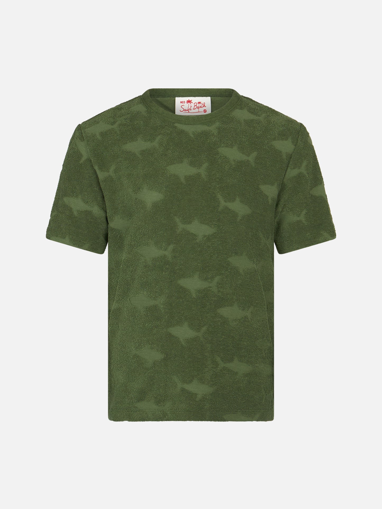 T-shirt militare da bambino in spugna Gary con motivo squalo in rilievo
