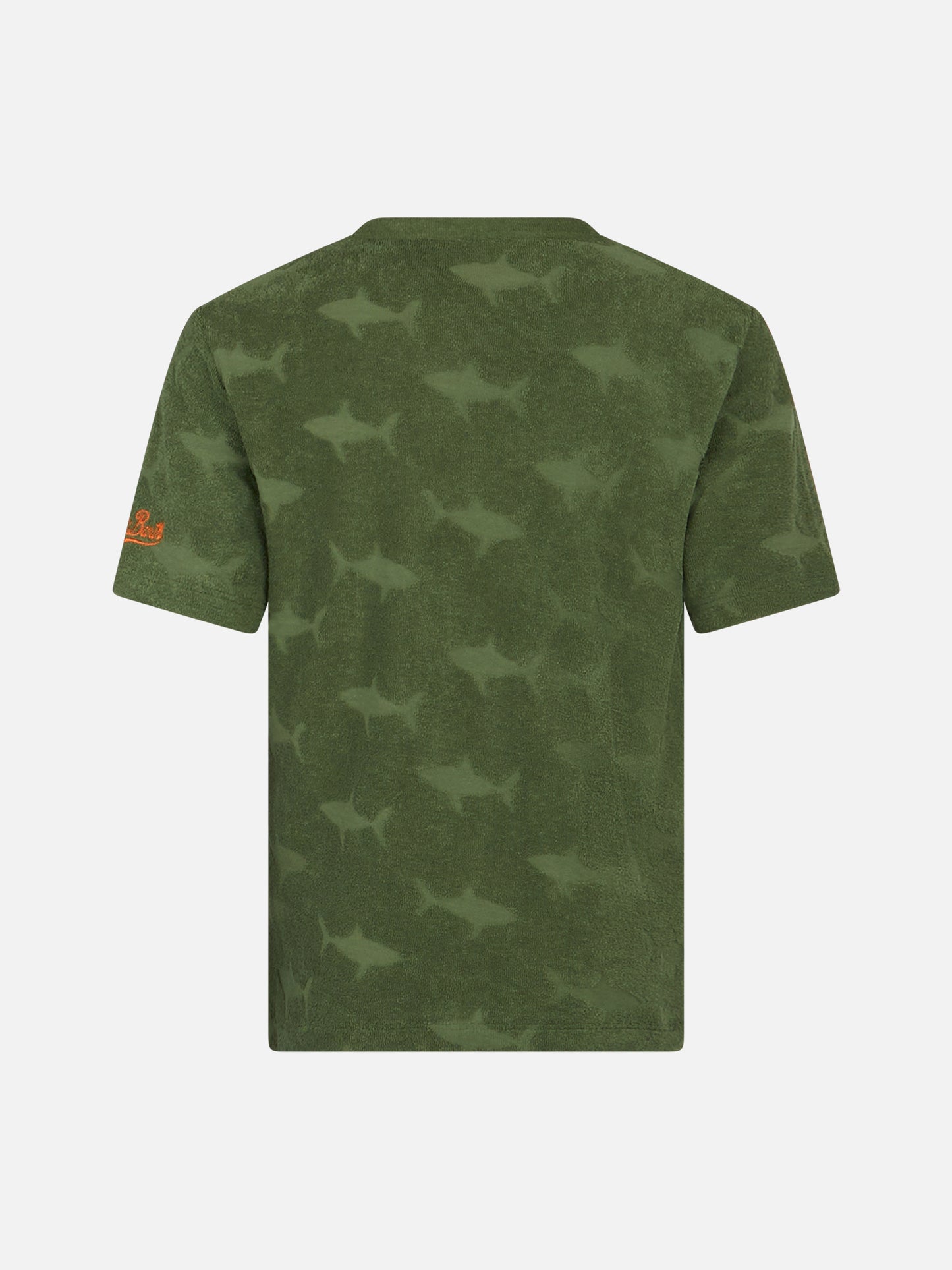 T-shirt militare da bambino in spugna Gary con motivo squalo in rilievo