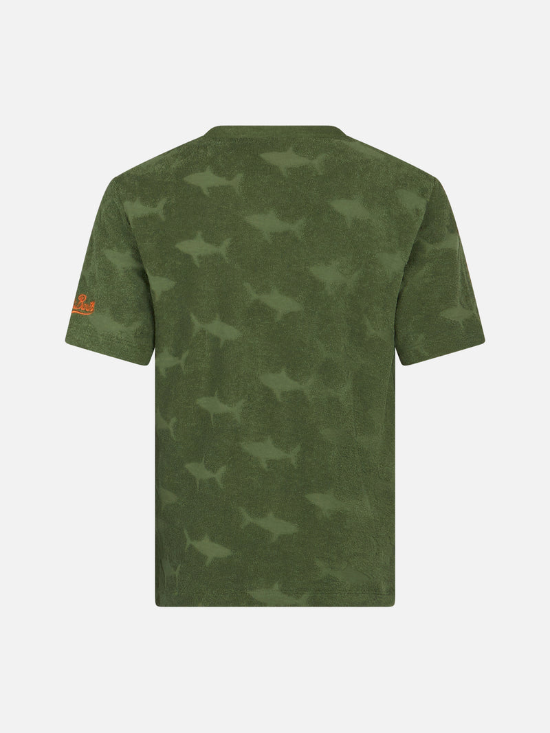 Jungen-Militär-T-Shirt Gary aus Frottee mit Hai-Prägung