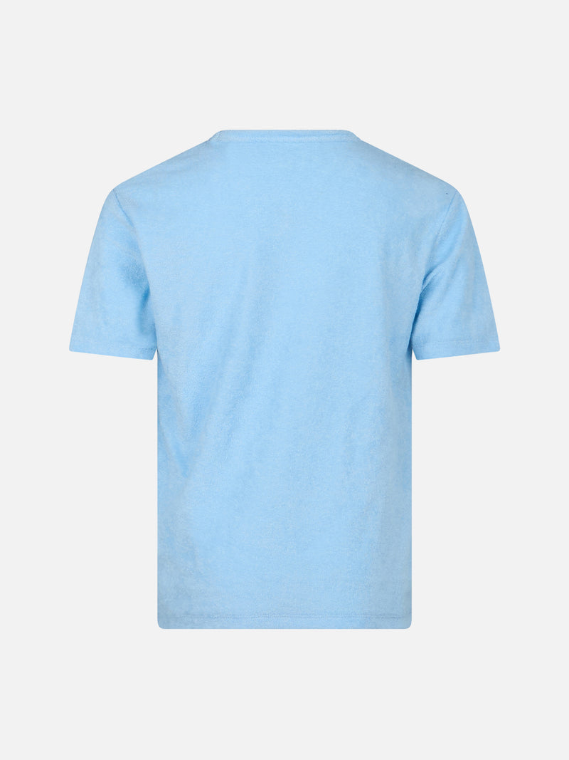 T-shirt da bambino in spugna azzurra Gary con ricamo St. Barth