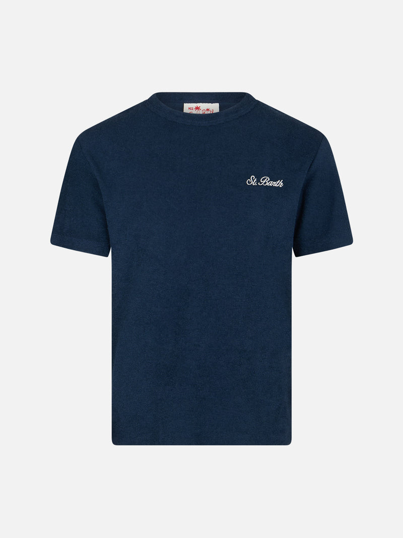 Marineblaues Frottee-T-Shirt Gary für Jungen mit St. Barth-Stickerei