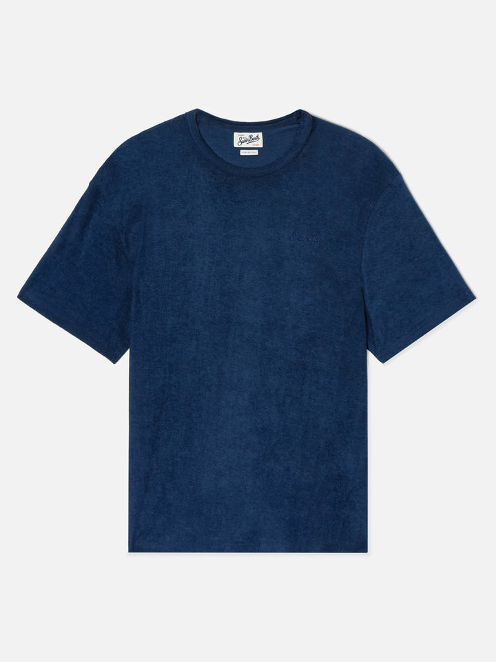 T-shirt Gary in cotone effetto spugna blu con ricamo logo