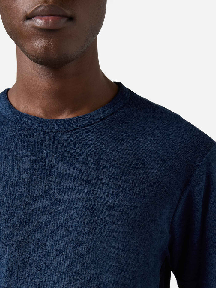 T-shirt Gary in cotone effetto spugna blu con ricamo logo