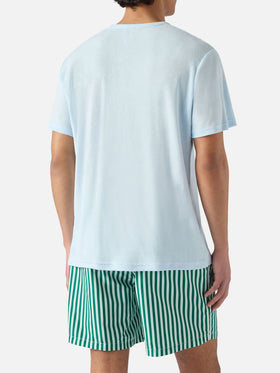 T-shirt Gary in cotone effetto spugna azzurra con ricamo logo