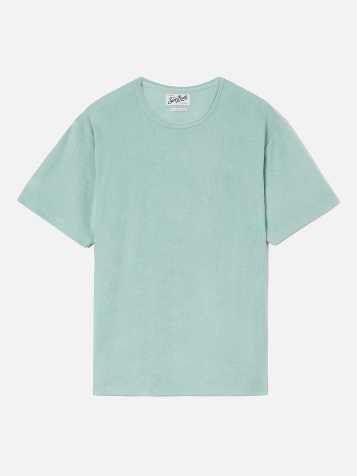 T-shirt Gary in cotone effetto spugna verde con ricamo logo