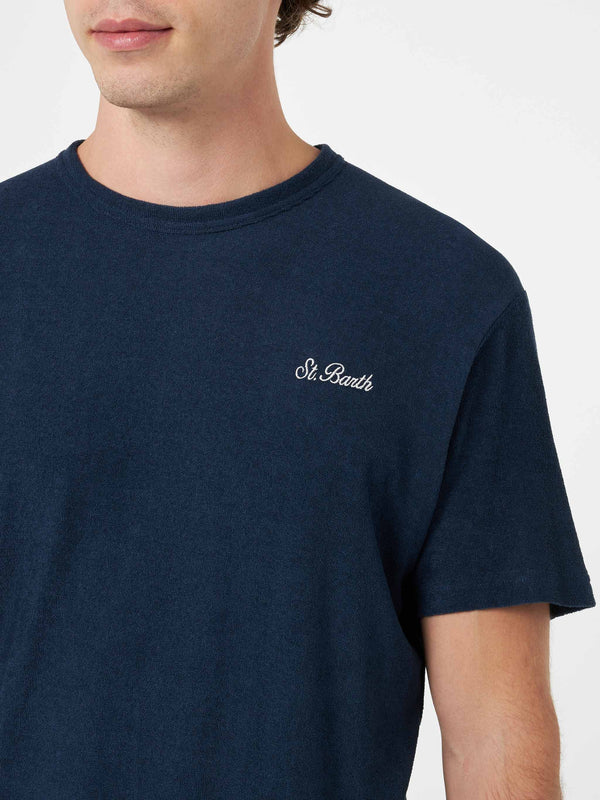 Marineblaues Frottee-T-Shirt Gary für Herren mit St. Barth-Stickerei