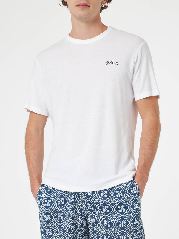 Man white terry t-shirt Gary with St. Barth embroidery