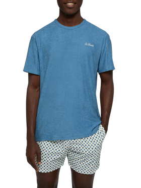 Staubblaues Frottee-T-Shirt Gary mit St. Barth-Stickerei