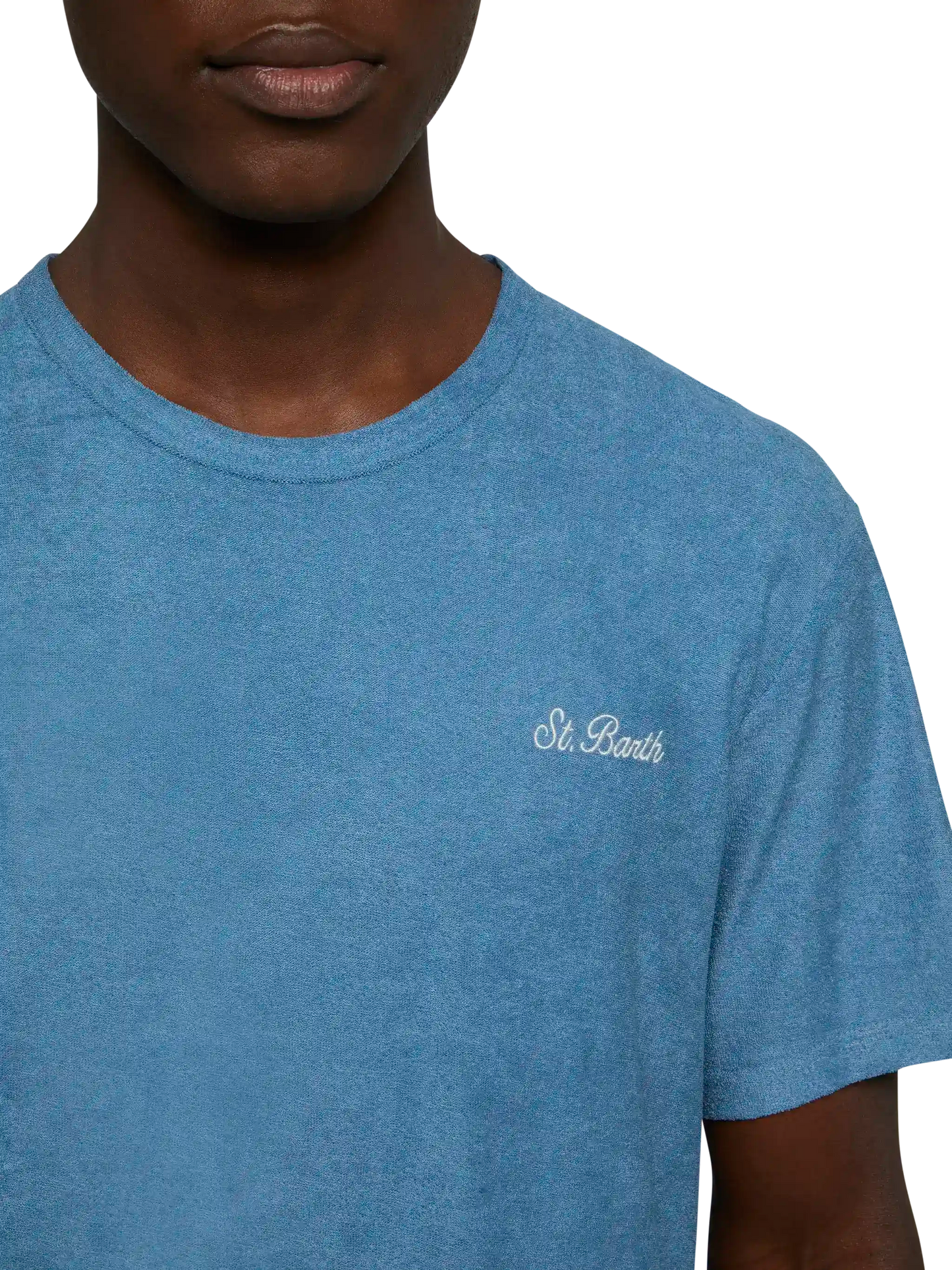 Staubblaues Frottee-T-Shirt Gary mit St. Barth-Stickerei