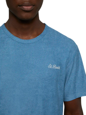Staubblaues Frottee-T-Shirt Gary mit St. Barth-Stickerei