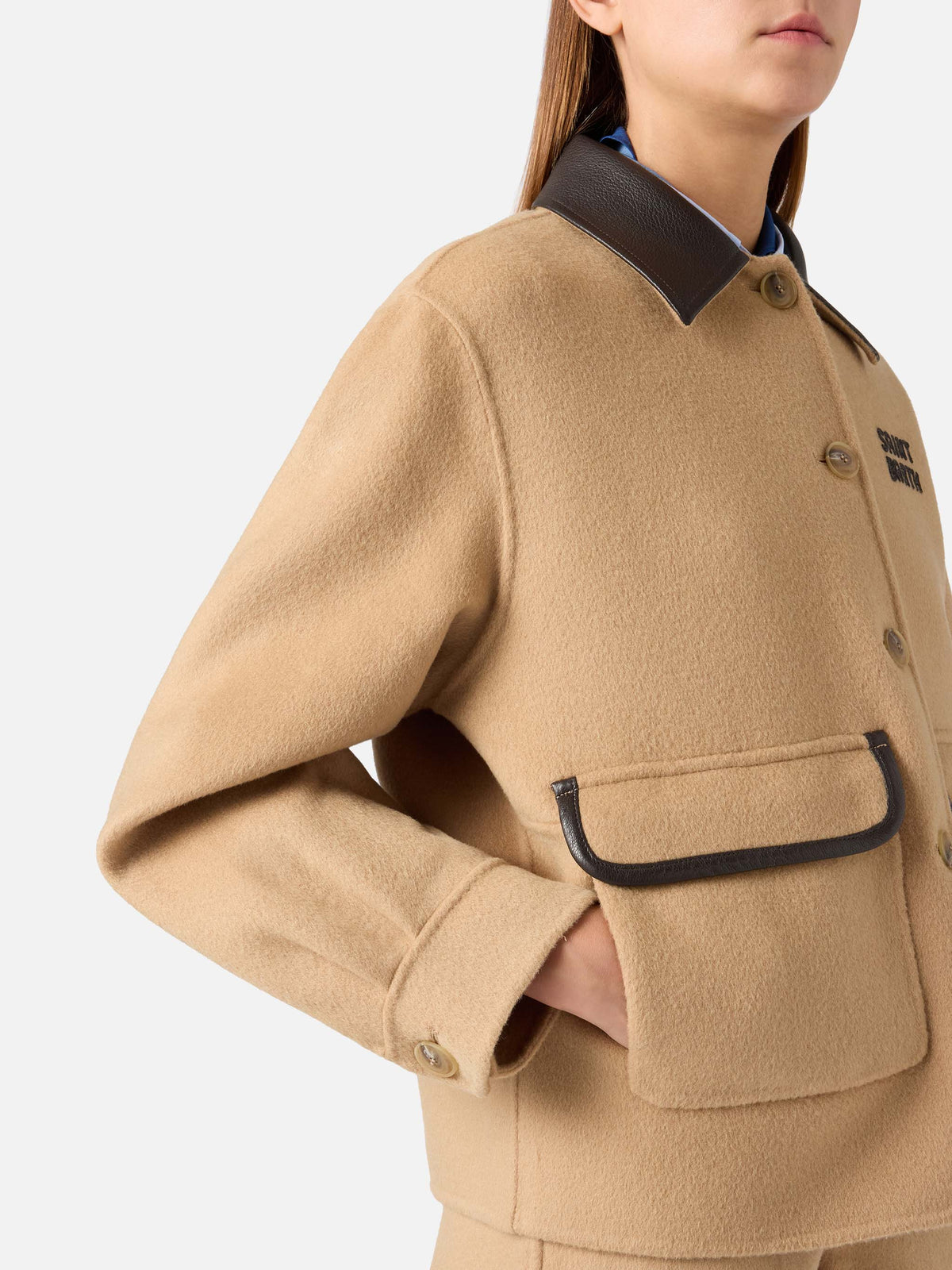 Chaqueta beige de mezcla de lana Glacienne con parche del logo 