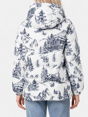 Piumino Geneve con cappuccio stampa toile de jouy
