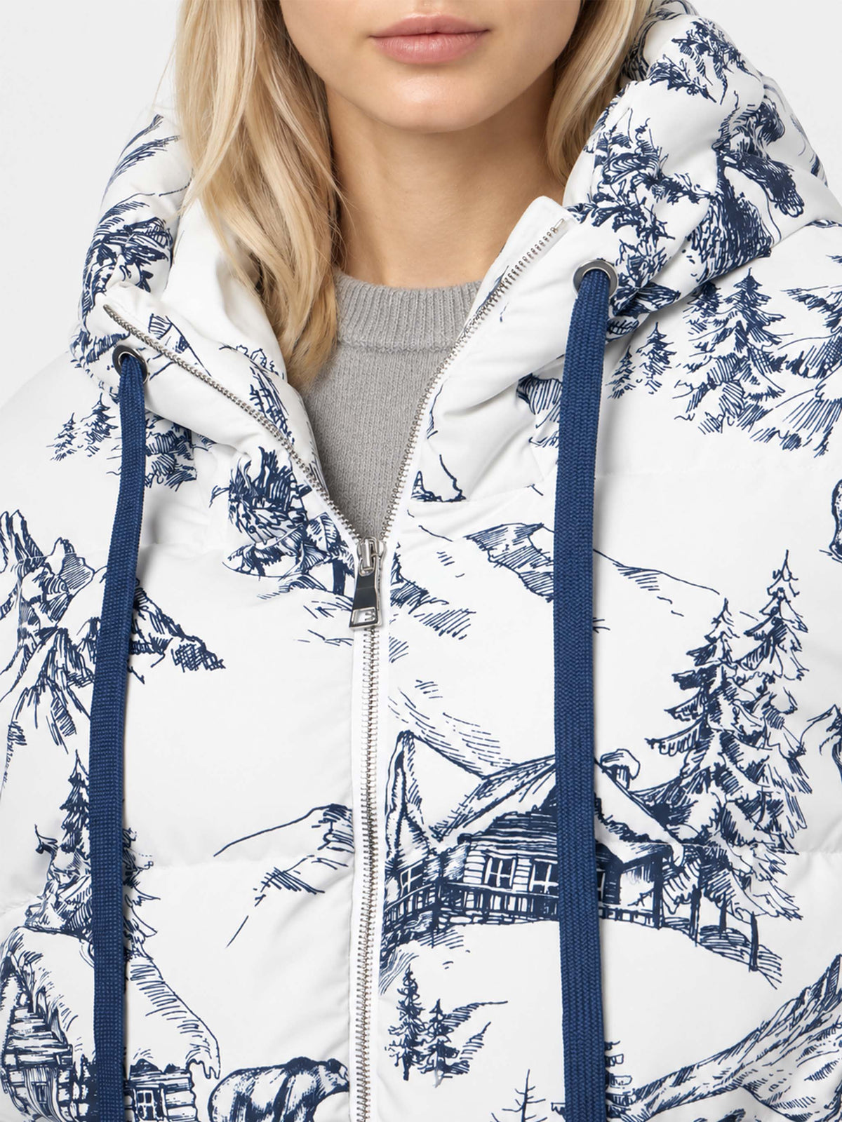 Piumino Geneve con cappuccio stampa toile de jouy