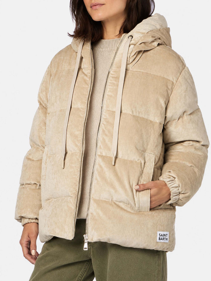 Chaqueta acolchada con capucha de pana beige Geneve 