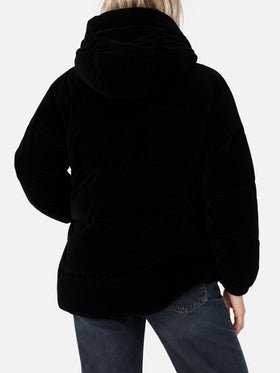 Geneve black velvet hooded down jacket