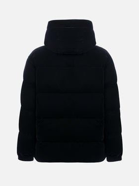 Woman black velvet hooded down padded jacket