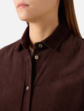 Camicia Gigy marrone scuro in velluto a coste di cotone con logo in strass