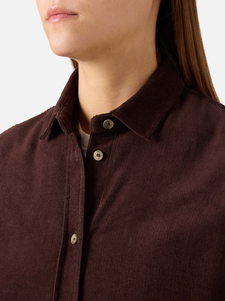 Chemise Gigy en velours côtelé de coton marron foncé avec logo en strass 