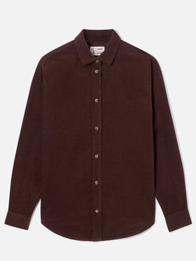 Camicia Gigy marrone scuro in velluto a coste di cotone con logo in strass