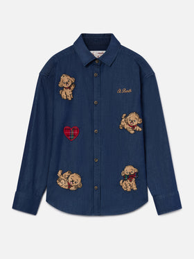 Leichtes blue Gigy Hemd aus Baumwoll-Denim mit Pudelstickerei 