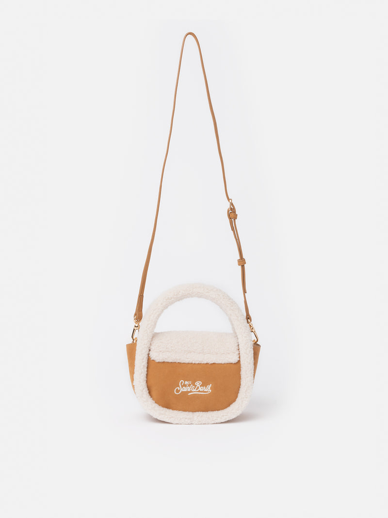 Camel mutton effect crossbody bag Gilda with shearly details