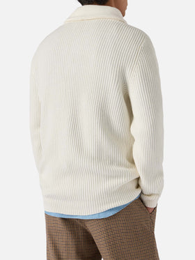 Cardigan Glasgow in lana bianco