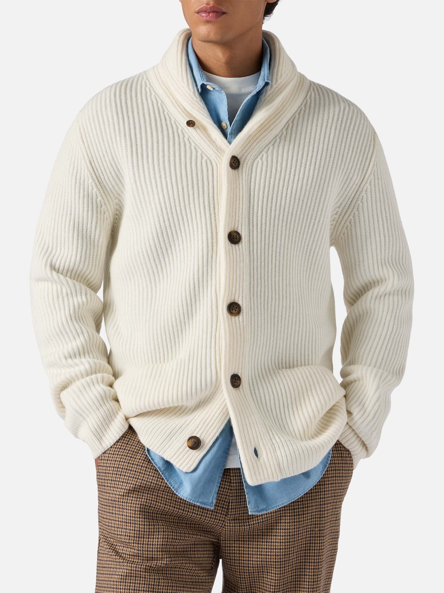 Cardigan Glasgow in lana bianco