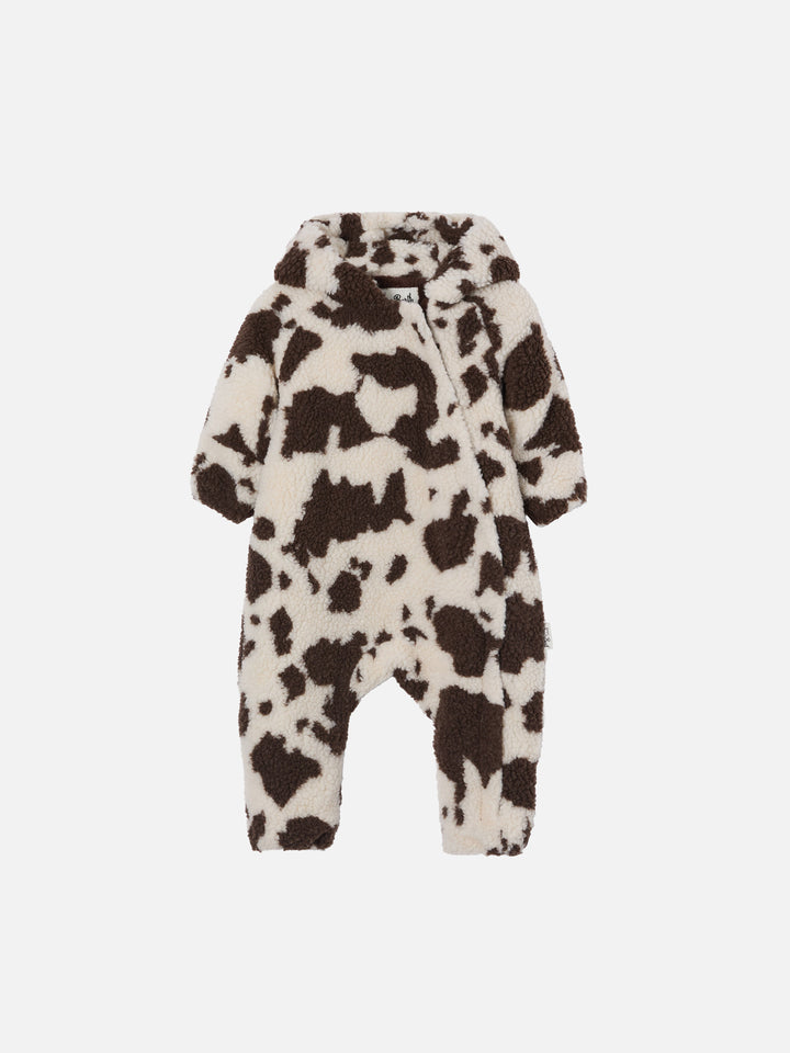 Glace Teddy padded snowsuit with teddy lining, cow print