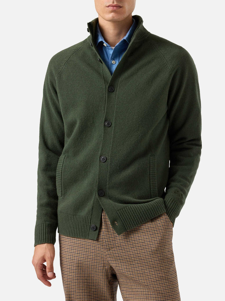 Military green wool cardigan Glasgow