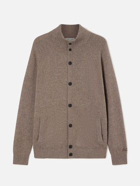 Cárdigan Galway de lana de cordero beige con cuello alto 