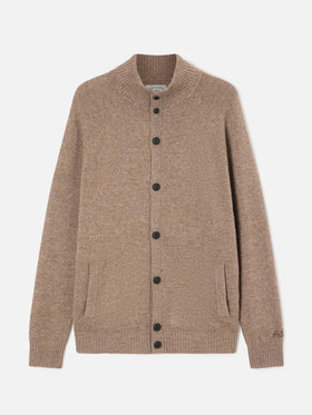 Cardigan Galway beige in lana lambswool con collo alto