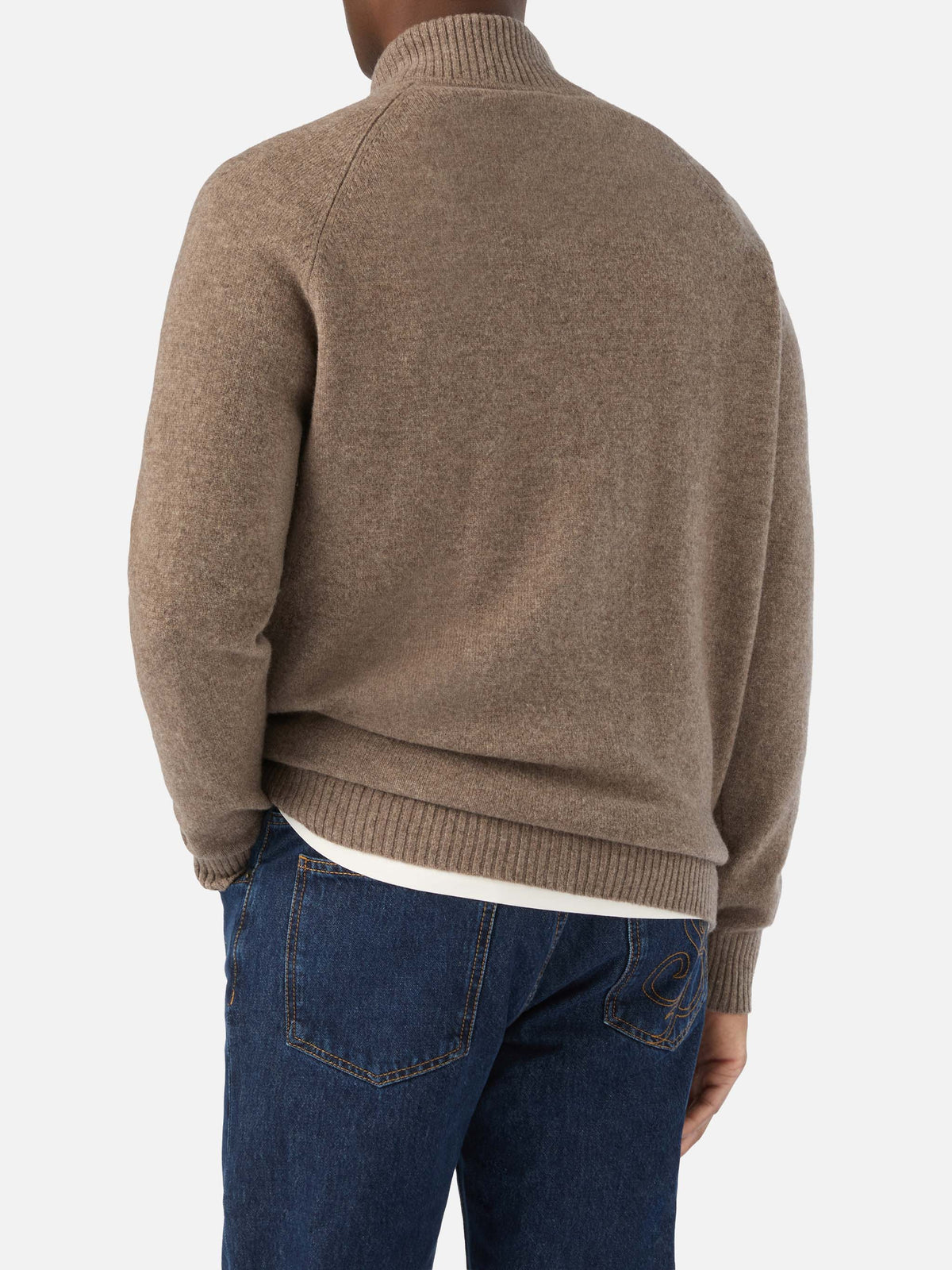 Cardigan Galway beige in lana lambswool con collo alto