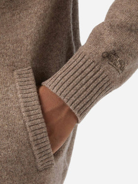 Cardigan Galway beige in lana lambswool con collo alto