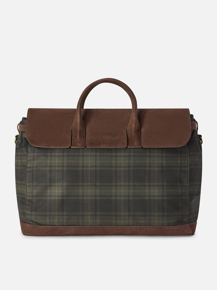 Reisekulturtasche für Herren aus gewachstem Material mit Tartan-Print 