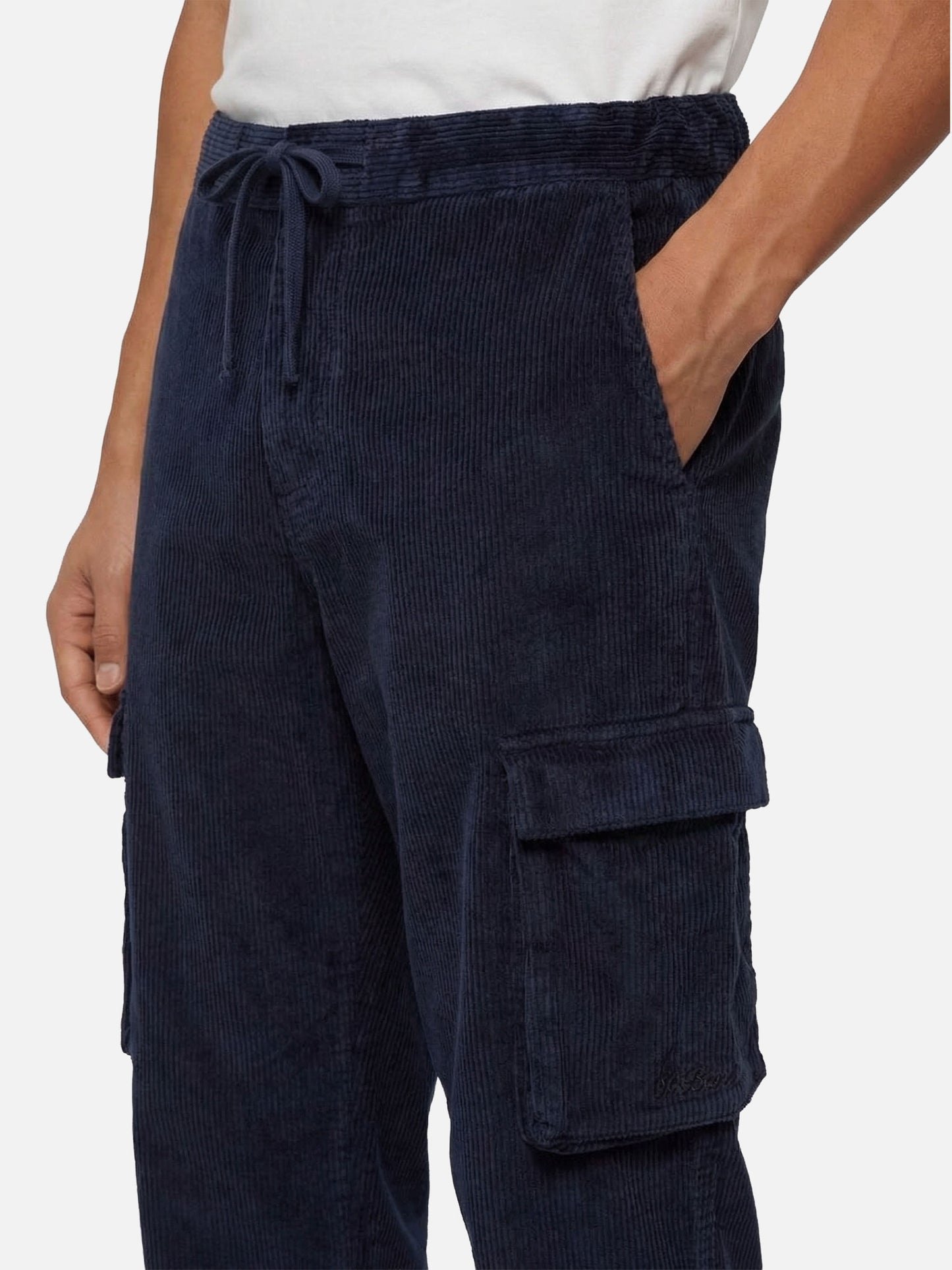 Pantaloni cargo blu navy in velluto a coste Goldeck