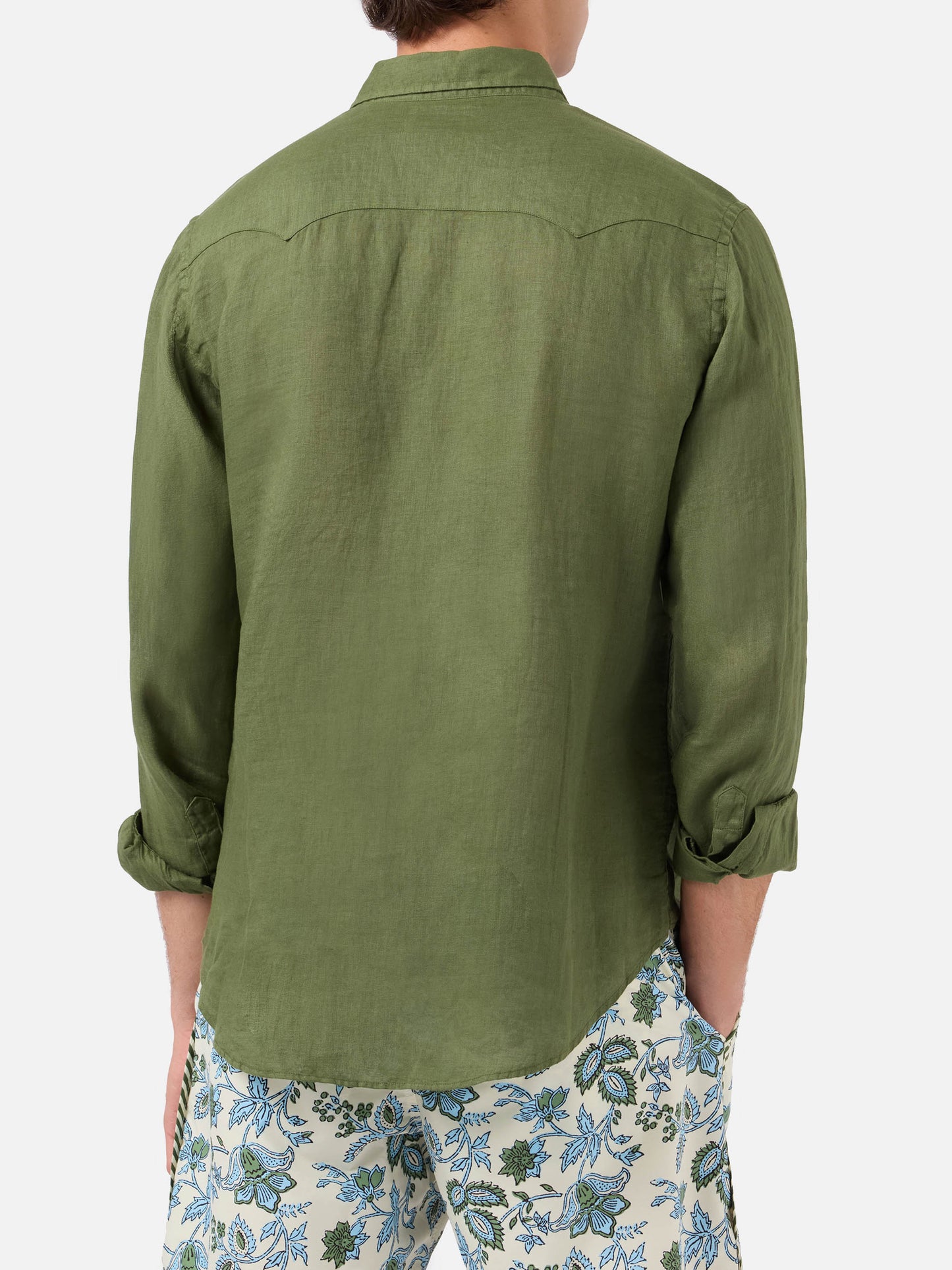 Camicia di lino verde scuro
