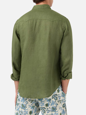 Camicia di lino verde scuro