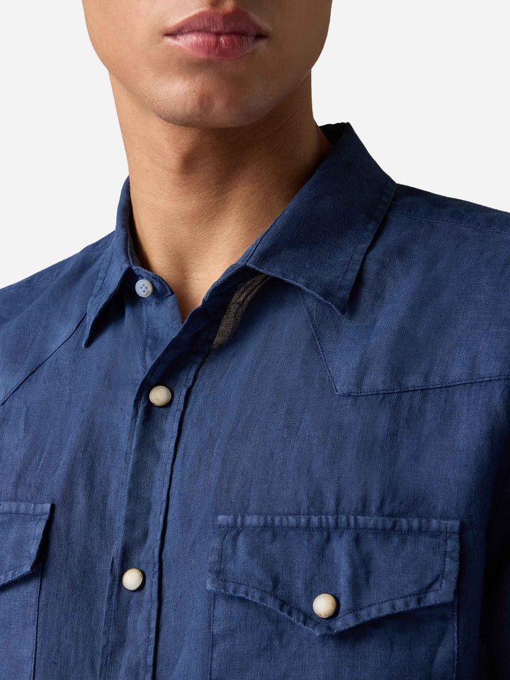 Camicia in lino denim scuro