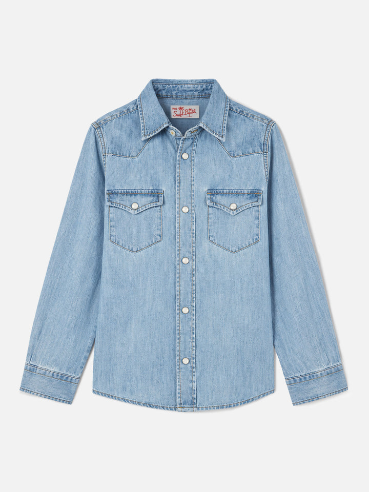 Chemise garçon en denim et lin 