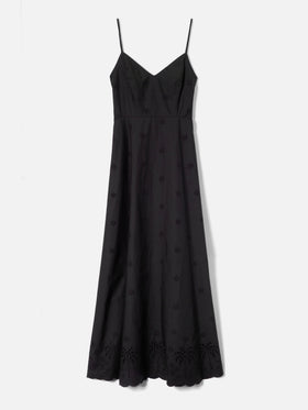 Long Guadalupe dress in black with embroidery