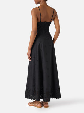 Long Guadalupe dress in black with embroidery