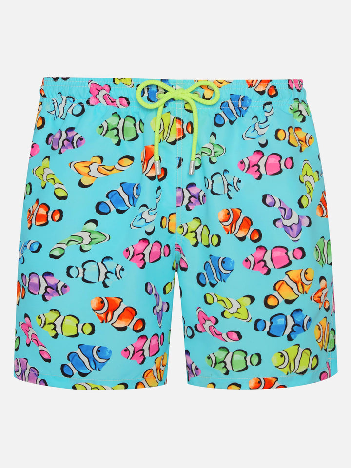 Man classic swim shorts with multicolor clownfish print